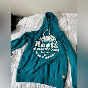 Roots teal hoodie. Size M